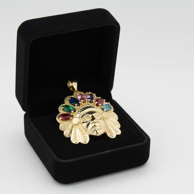 Native American–Inspired Head Pendant With Multicolor Stones In 10K Yellow Gold 1