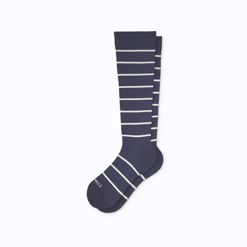 Navy And Sand Striped Knee-High Compression Socks – Medium-Pressure Support 1