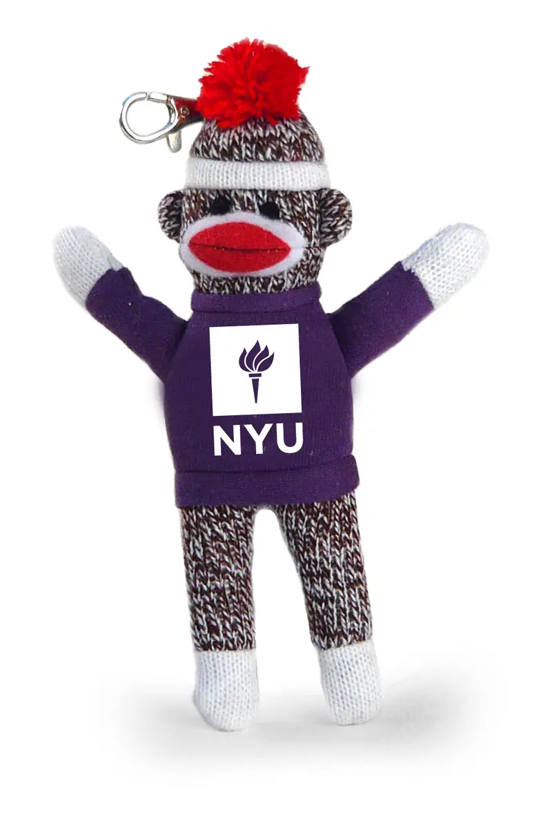 New York University Sock Monkey Keychain – 4-Inch Plush Charm 1
