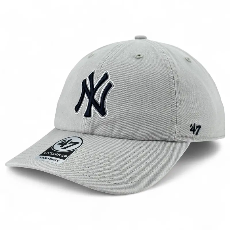 New York Yankees 47 Brand Clean Up Cap – Black Logo On Light Grey 1