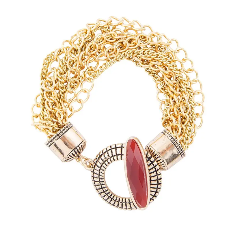 Orange Carnelian Charm Bracelet On Gold-Tone Chain 1