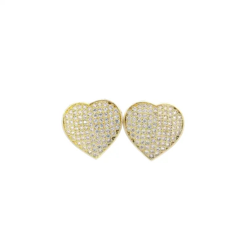 Pavé Heart-Shaped Stud Earrings In 10K Yellow Gold 1