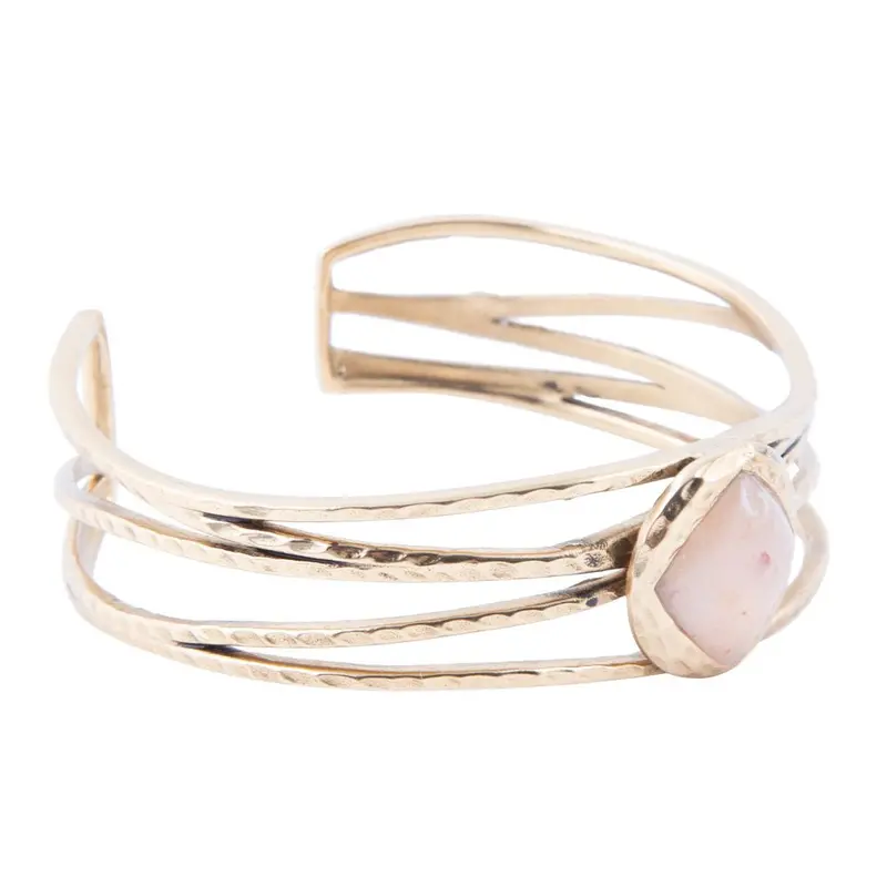 Peach Moonstone Cuff Bracelet With Gold Detailing 1