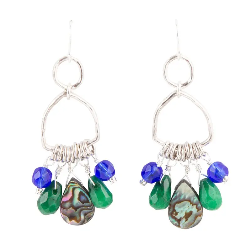 Peacock Abalone Dangle Earrings With Metallic Accents 1
