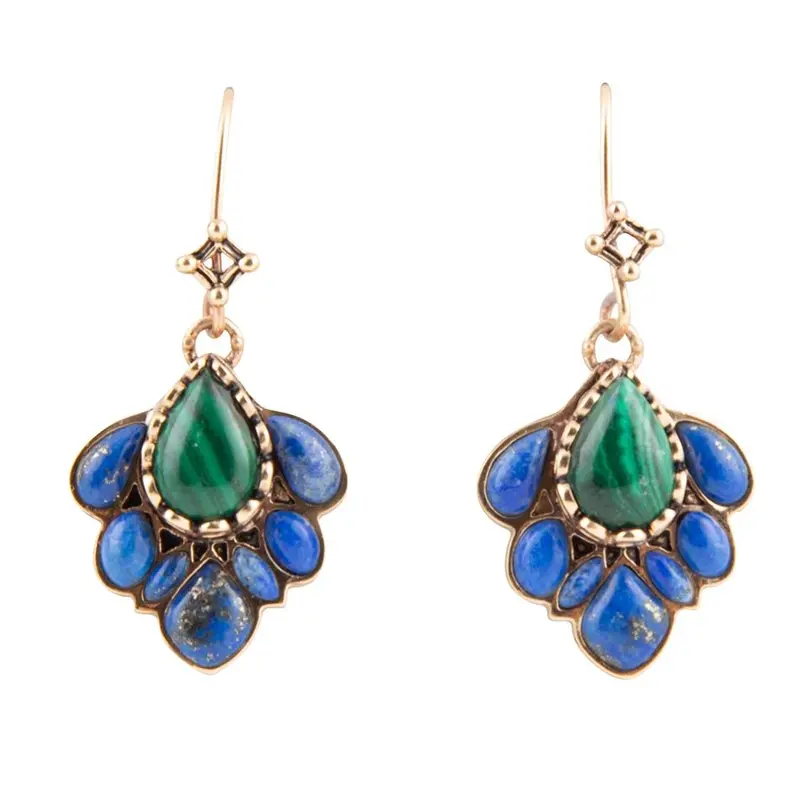 Peacock Lapis Gold Drop Earrings 1
