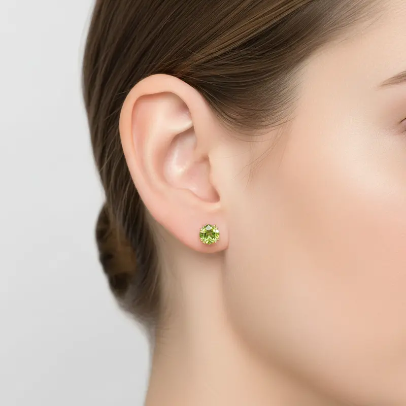 Peridot Stud Earrings Set In 14K Yellow Gold 1