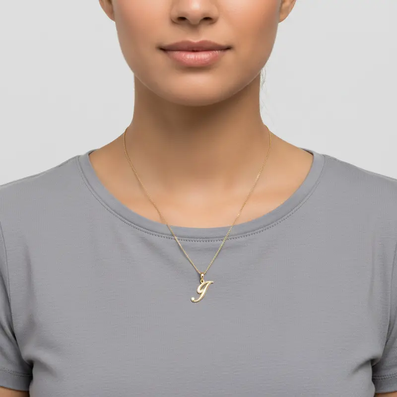 Personalized 10K Yellow Gold Initial Pendant – Letter J 1