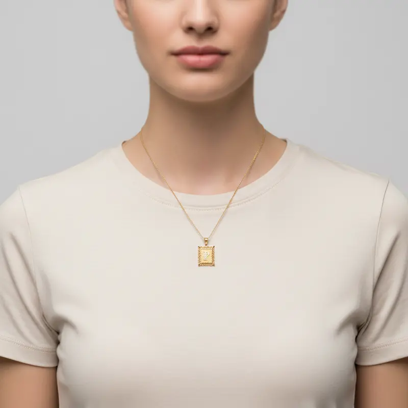 Personalized Square "P" Initial Pendant In 10K Yellow Gold 1