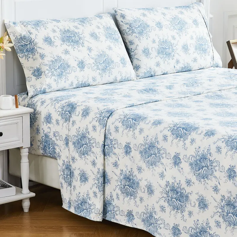 Petit Toile Pattern Flannel Sheet Set 3