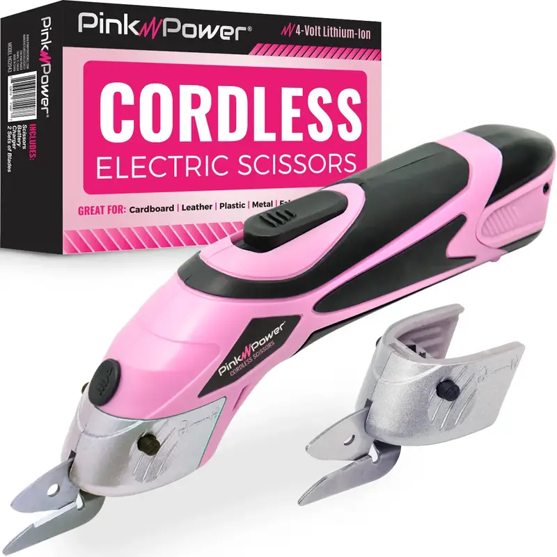 Pink 4-Volt Cordless Fabric Scissors – Lithium-Ion Rotary Cutting System 1
