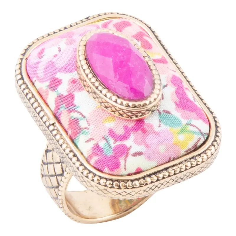 Pink Agate Floral Stack Ring With Gold Accents 1