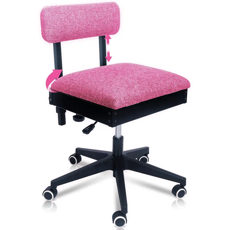 Pink Ergonomic Sewing Chair With Built-In Storage 1