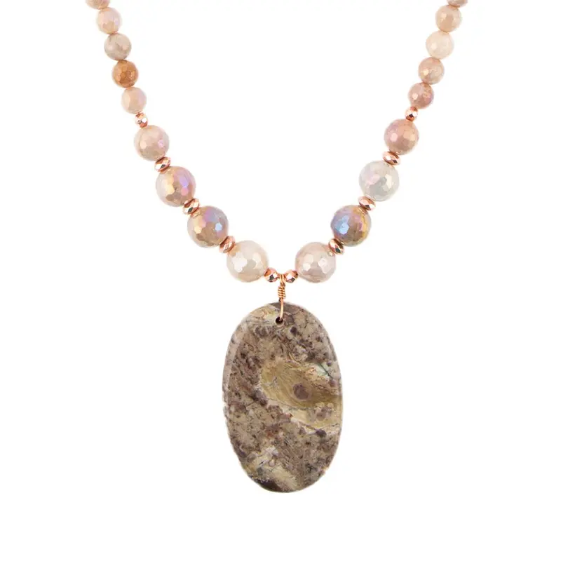 Pink Jasper Slab Pendant Necklace 1