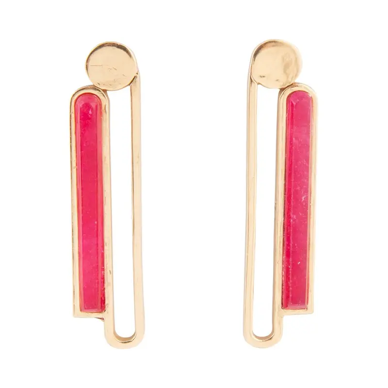 Pink Raspberry Quartz Elongated Stud Earrings – Gold-Finished 1