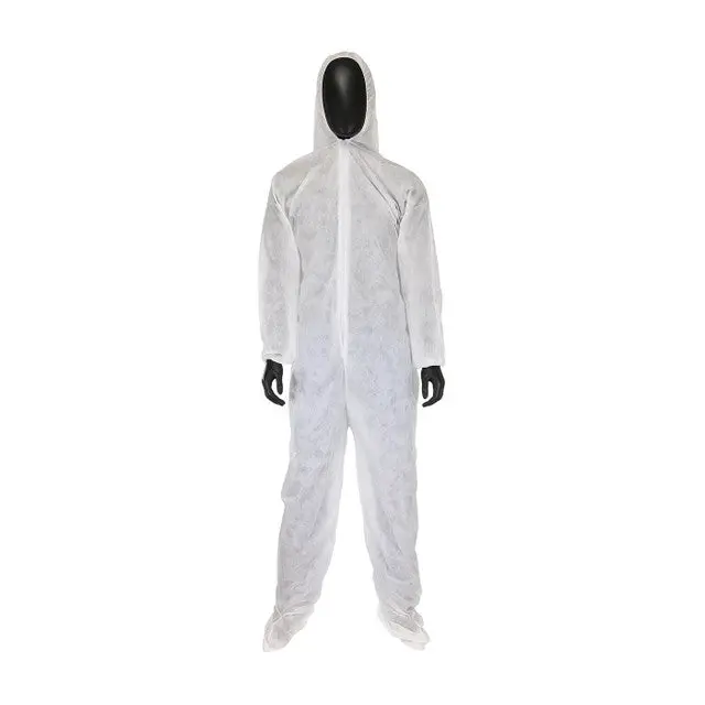 Pip Disposable Coveralls – Full-Body White Suit With Hood, Boot Covers & Elastic Wrists, Size L 1