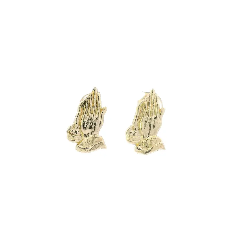 Praying Hands Design 10K Yellow Gold Stud Earrings 1