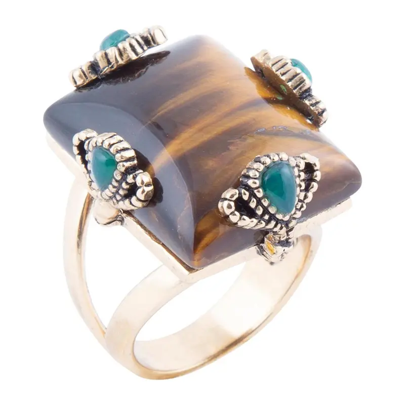 Prismatic Tiger’S Eye Statement Ring With Gold-Plated Band 1