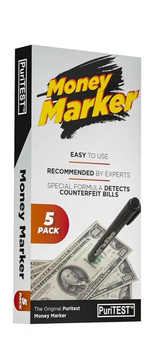Puritest Counterfeit Currency Detector Pen Set – 5-Pack For Us Dollar Bill Authentication 1