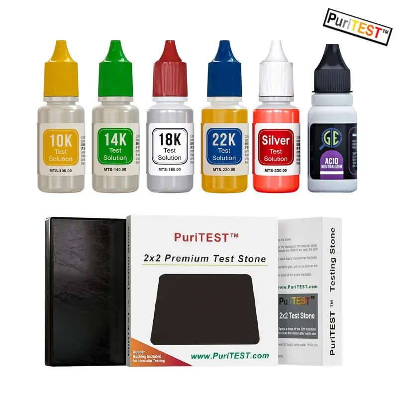 Puritest Gold & Silver Acid Testing Kit: 10K–24K + Sterling With Neutralizing Solution 1