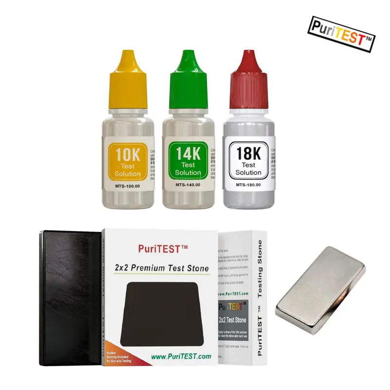Puritest Gold Verification Kit – 10K, 14K, 18K Acid Solutions With N35 Magnet For Precious Metal Detection 1