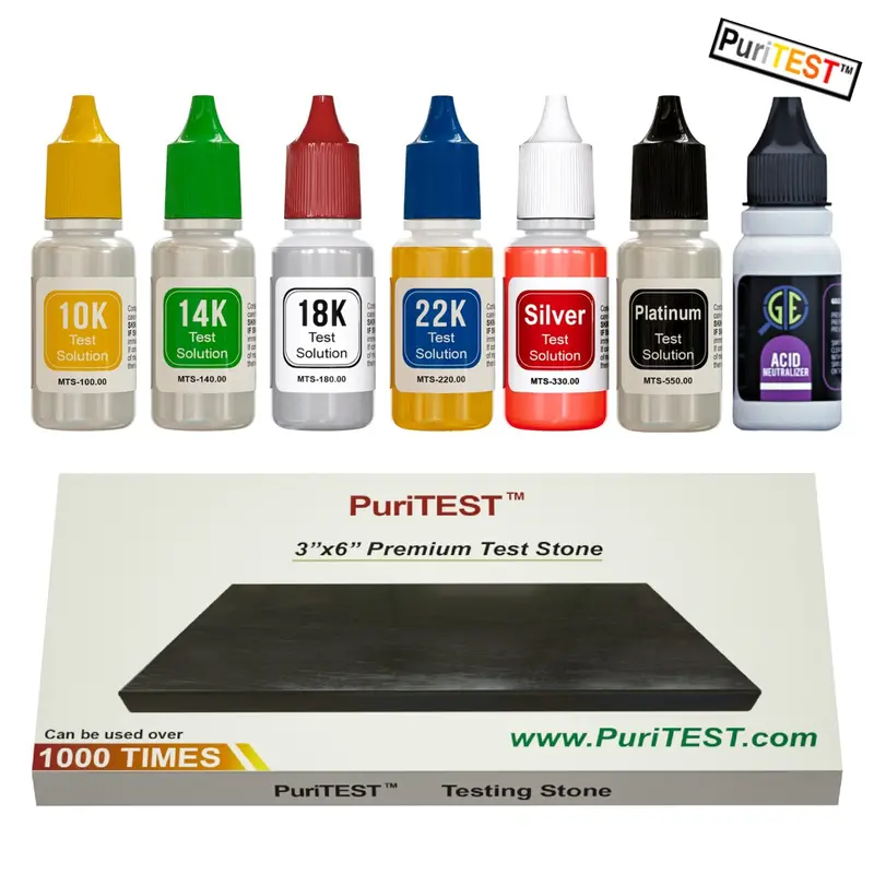 Puritest Premium Gold & Silver Acid Testing Kit With Large 3×6″ Touchstone And Neutralizer 1