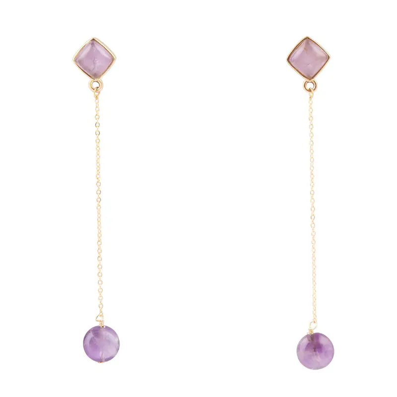 Purple Amethyst & Bronze Chain Dangle Earrings 1