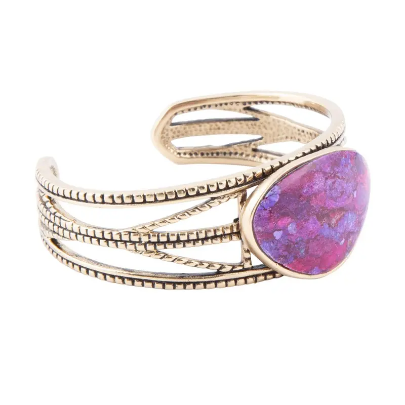 Purple-Hued Turquoise Roped Cuff Bracelet With Gold Finish 1