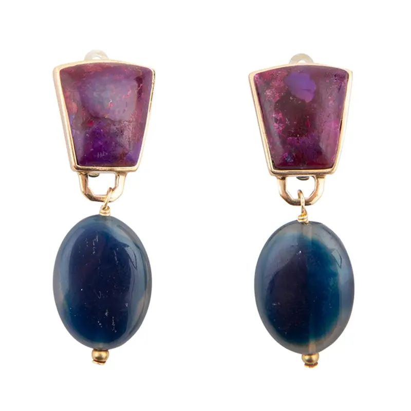 Purple Turquoise And Indigo Clip-On Earrings With Gold Finish 1