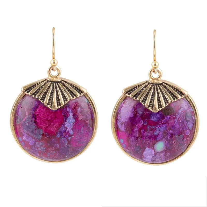 Purple Turquoise Hoop-Style Gold Drop Earrings 1