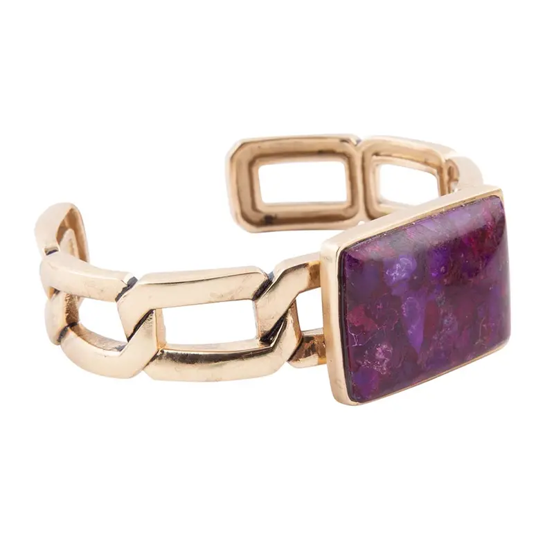 Purple Turquoise Wide Cuff Bracelet In Gold-Tone Metal 1