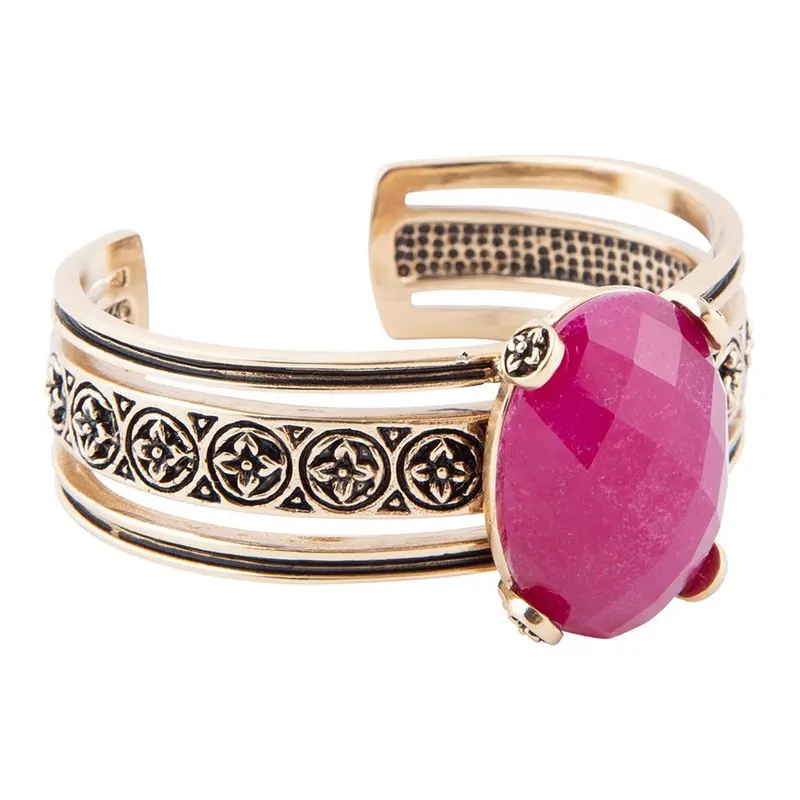 Raspberry Quartz Statement Cuff In Gold-Tone Metal 1