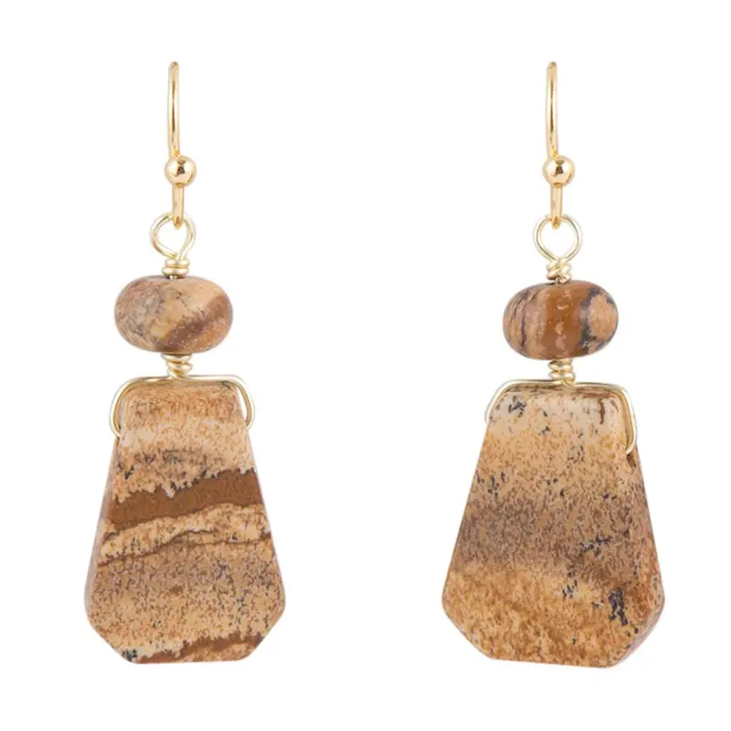 Raw Picture Jasper Slab Dangle Earrings In Modern Setting 1