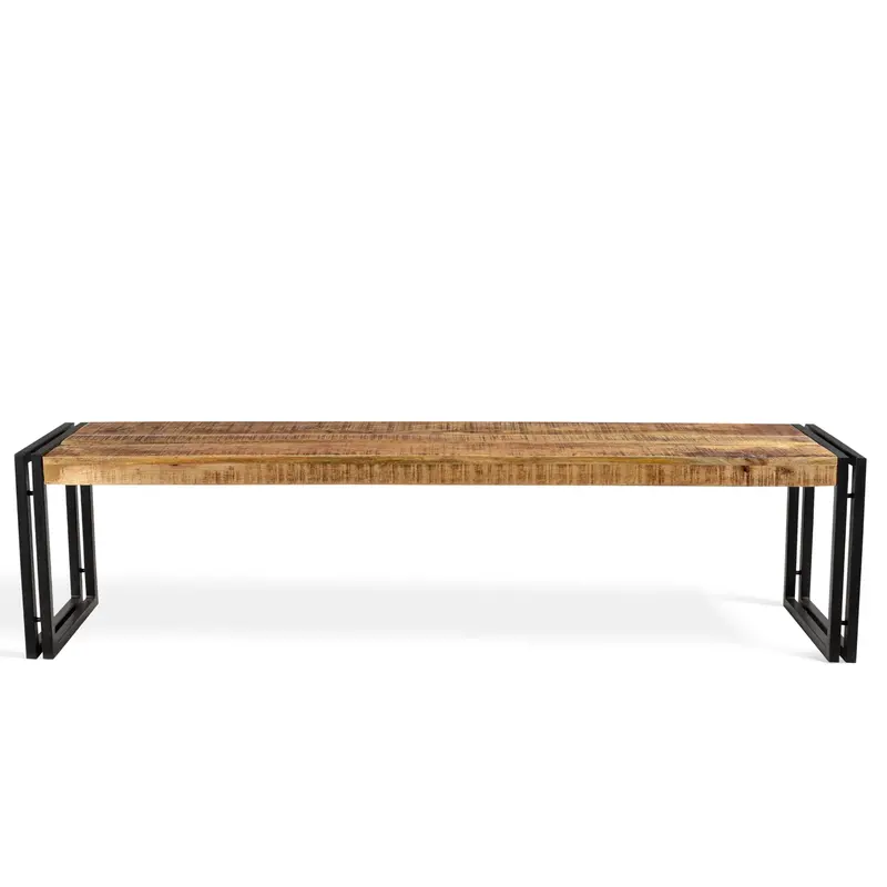 Reclaimed Mango Wood Bench – Industrial Metal Leg Design 1