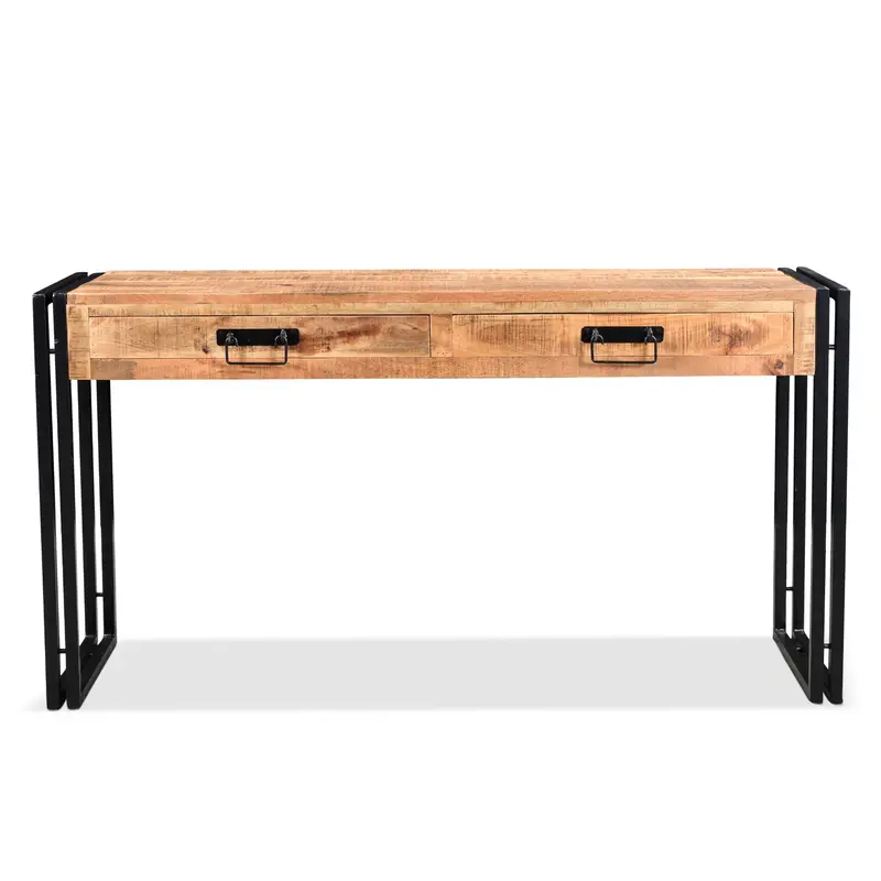 Reclaimed Mango Wood Console Table – Industrial Metal Legs 1