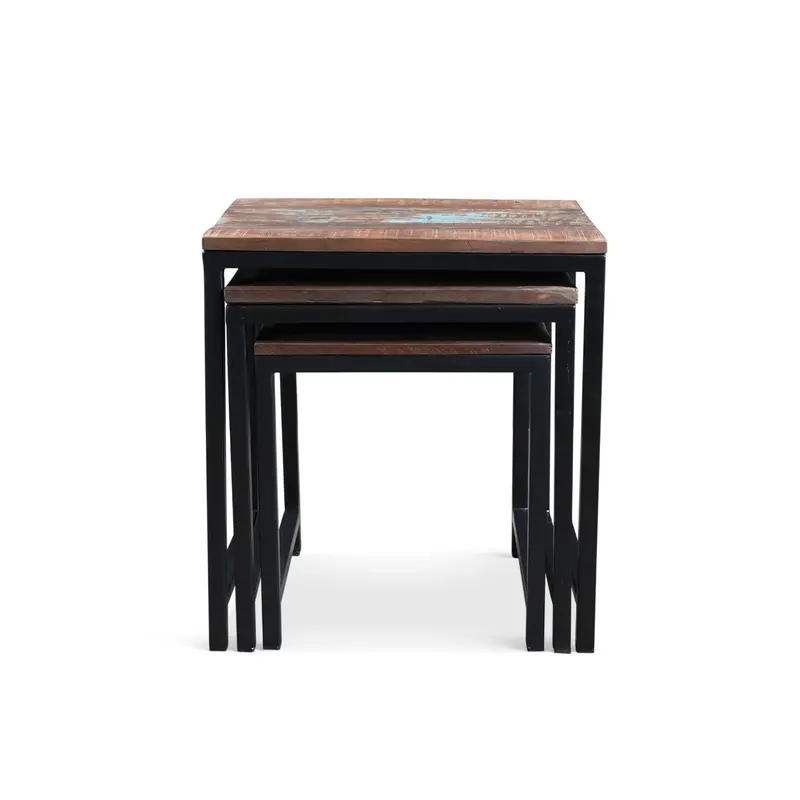Reclaimed Wood & Metal Nesting Tables – Industrial-Chic Set 1