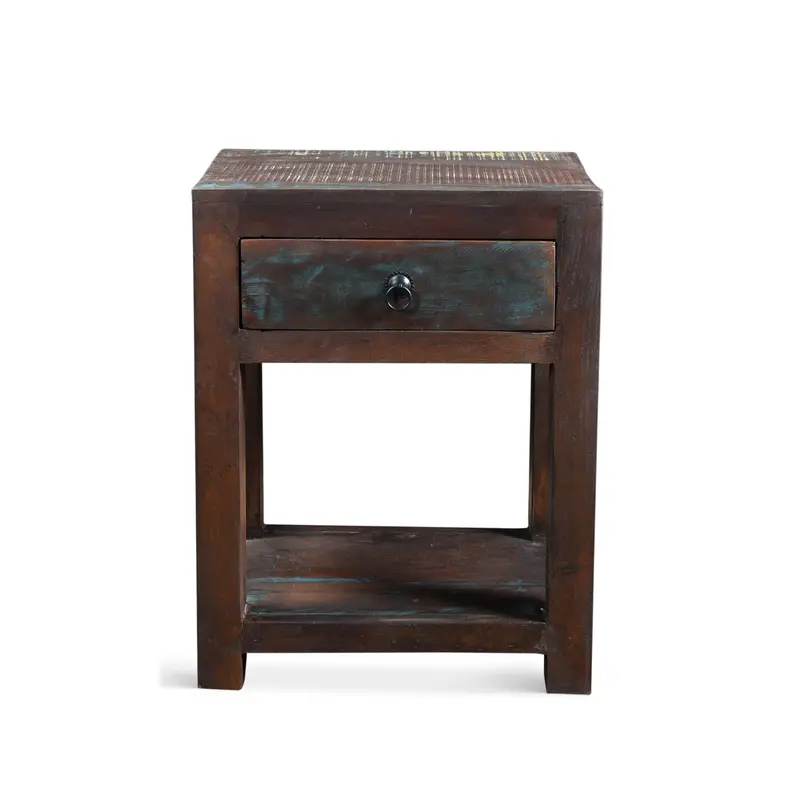 Reclaimed Wood Side Table With Integrated Drawer 1
