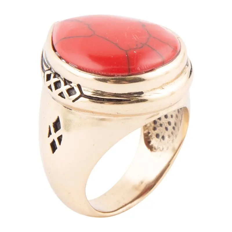 Red Howlite Teardrop Ring With Gold Accent 1