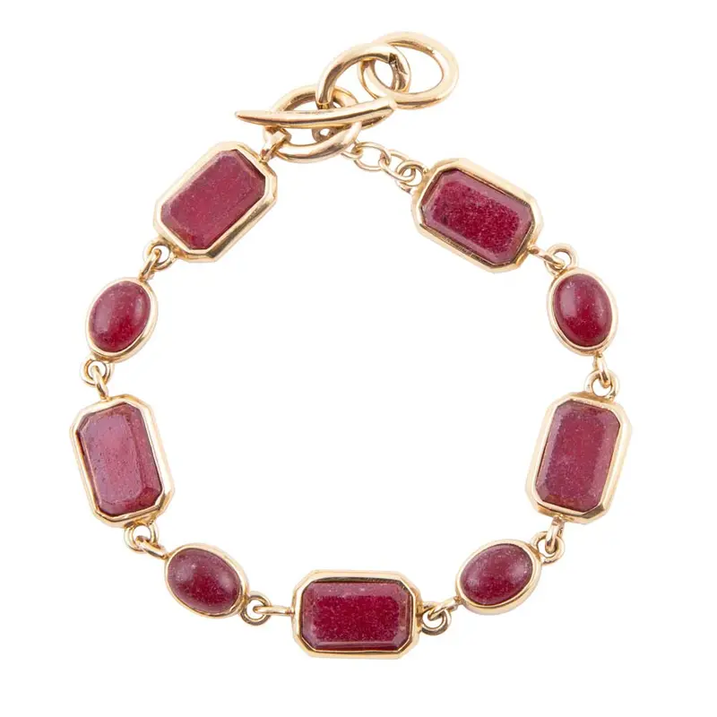 Red Onyx Toggle Bracelet With Polished Gold Accents 1