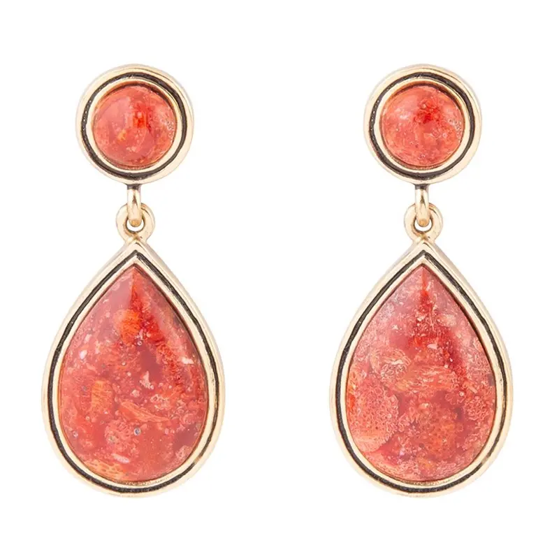 Red Sponge Coral Gold Drop Earrings 1