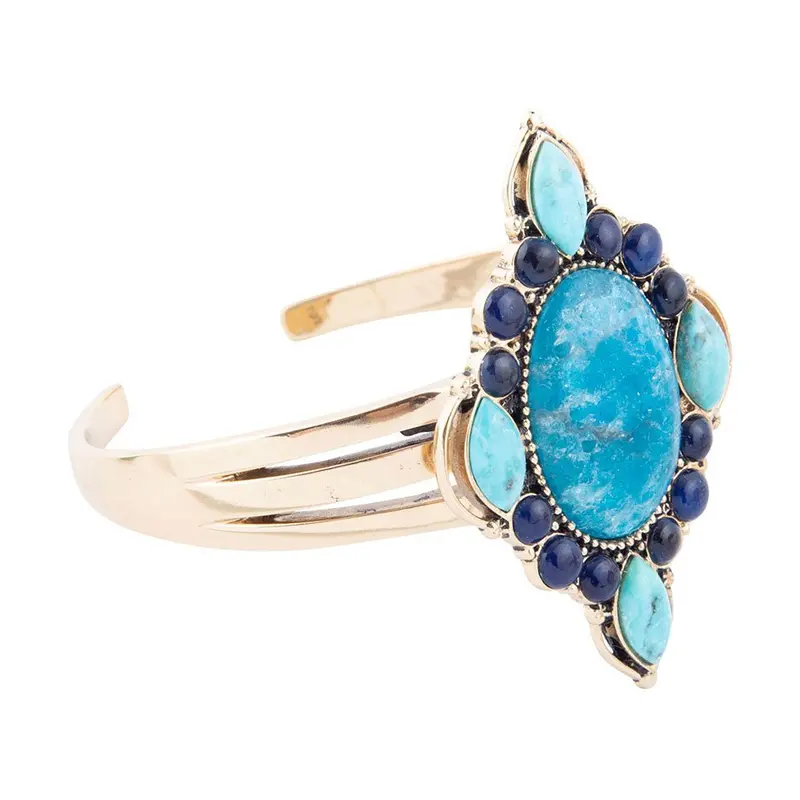 Regal Cuff Bracelets Featuring Blue Apatite And Mixed Gemstones In Gold Setting 1