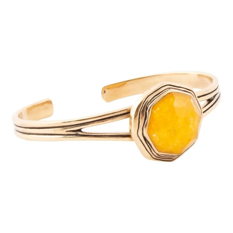 River Rock Motif Cuff: Yellow Quartz And Gold-Tone Metal 1