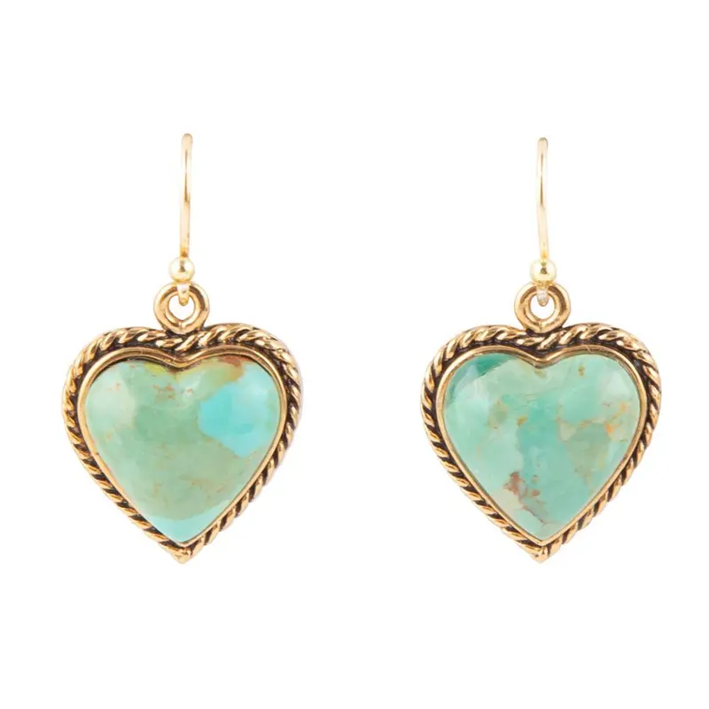 Rope-Textured Turquoise Earrings With Heart Motif And Gold Accents 1