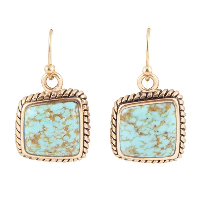 Roped-Edge Turquoise Dangle Earrings In Gold Tone 1