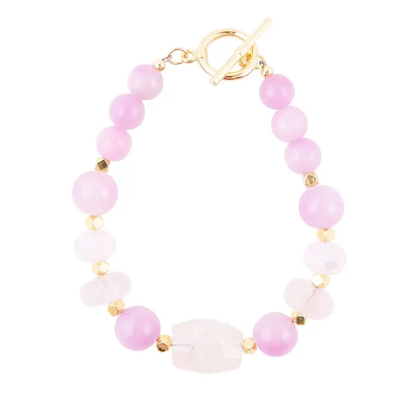 Rose-Colored Jade Toggle Bracelet For Women 1