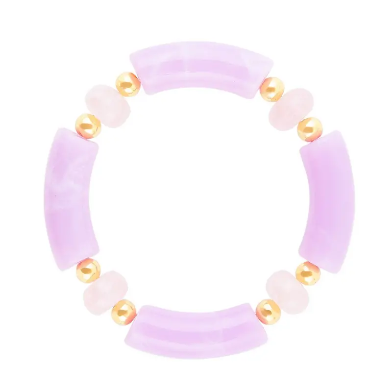 Rose Quartz And Lilac Stretch Bracelet With Smooth Beads 1