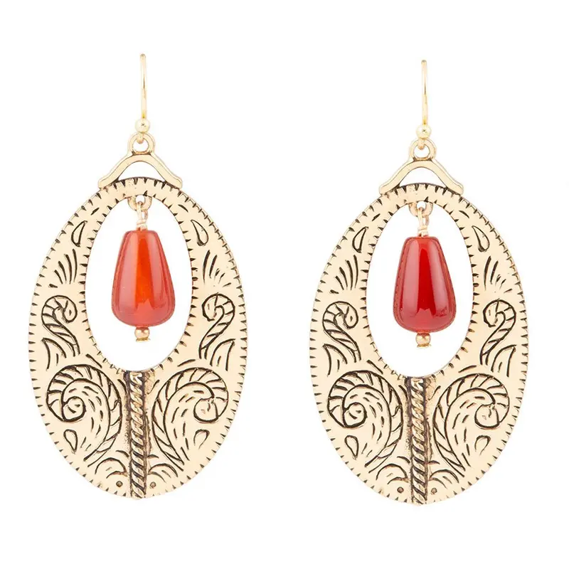 Rustic Carnelian Drop Earrings With Gold Tone Hardware 1