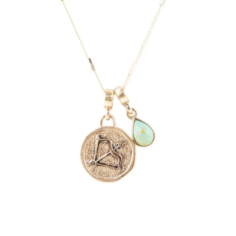 Sagittarius Zodiac Necklace With Blue Turquoise Charm And Gold Accent 1