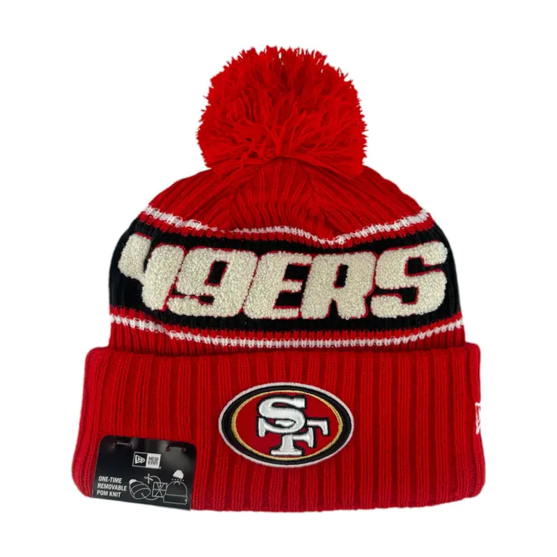 San Francisco 49Ers 2024 Sideline Cuffed Pom Beanie – Official New Era Knit Hat 1