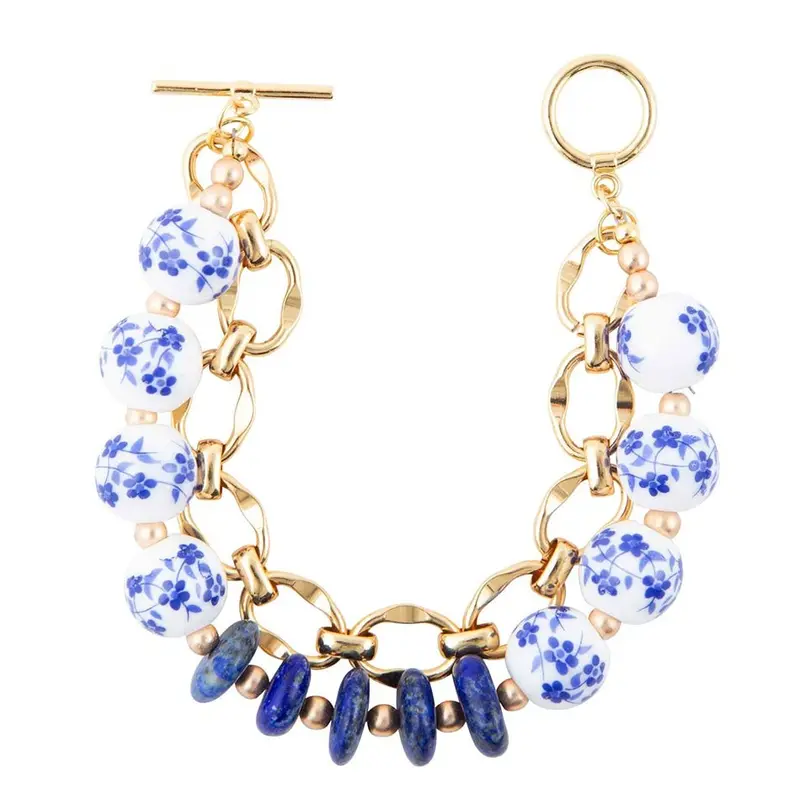 Santorini Lapis Lazuli Cuff Bracelet With Gold-Tone Detailing 1