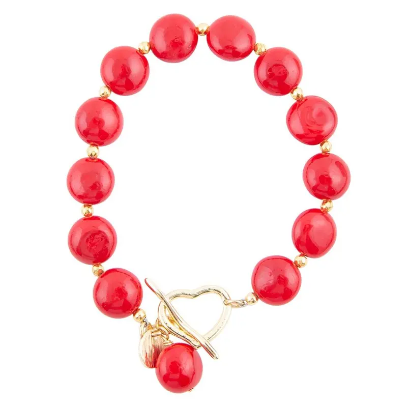 Scardale Red Shell And Pearl Toggle Bracelet With Gold-Tone Hardware 1